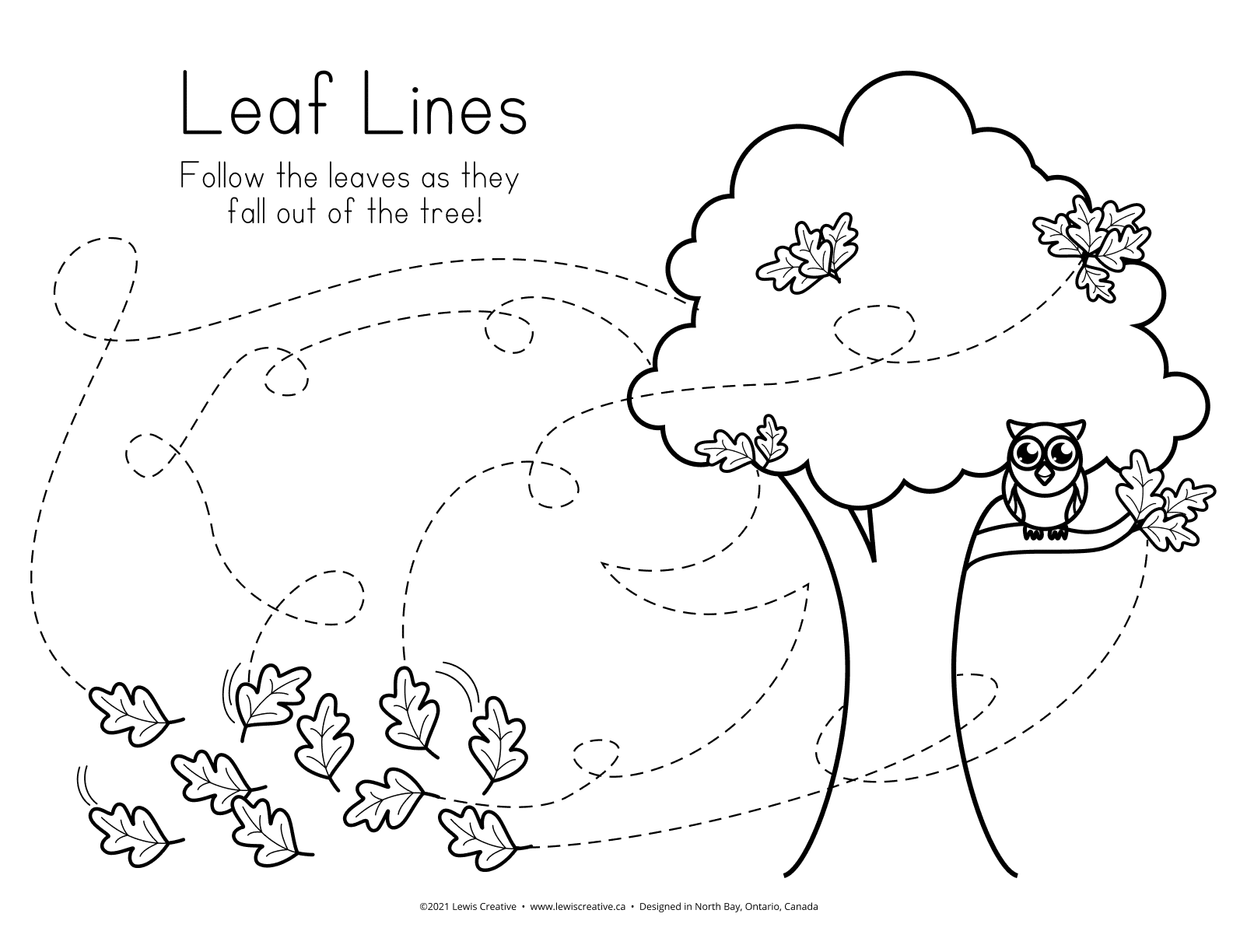 Fall Themed Follow the lines activity - Free Worksheet - Lewis Creative