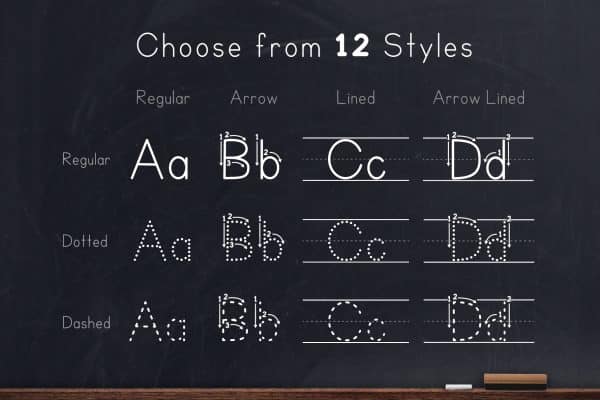 12 Styles of Teaching Print Font with Arrows Instructions- Letters and Numbers Tracing Font for Teaching and Learning Handwriting