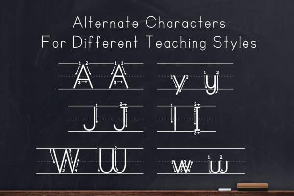 Alternate Characters for Dotted Lined Instruction Teaching Font