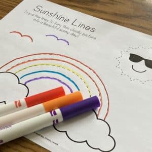 Summer Tracing Worksheet with Markers for Preschool and Kindergarten