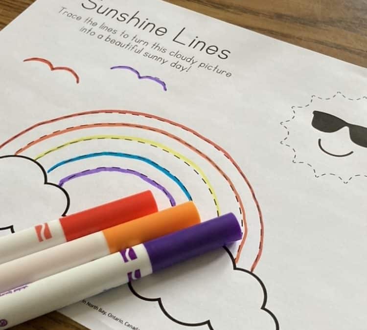 Summer Tracing Worksheet with Markers for Preschool and Kindergarten