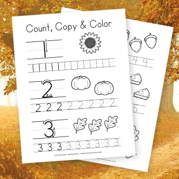 Count Copy and Color - Fall Themed Number Tracing Printable for Learning 1 to 5