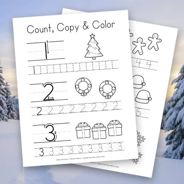 Christmas Themed Count, Copy & Color from 1 to 5