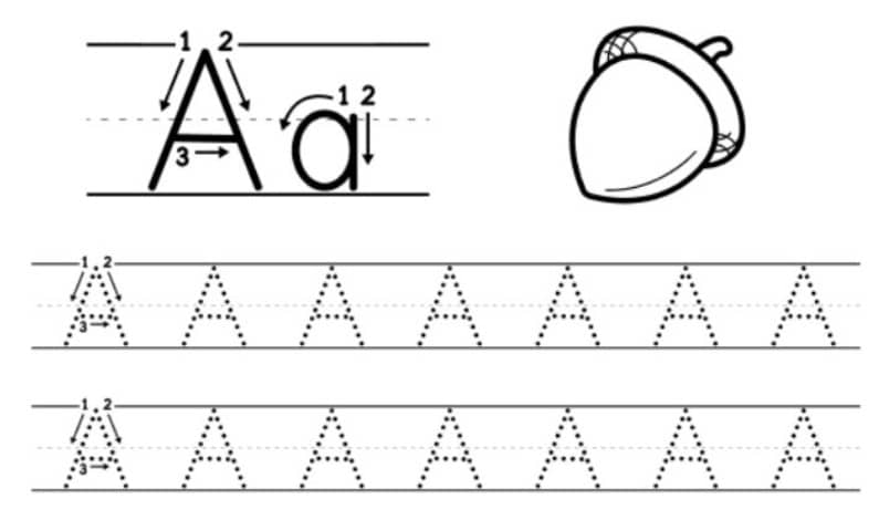 A is for Acorn - Alphabet Tracing Worksheets