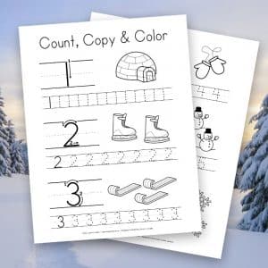 Winter themed Count Copy Color Tracing Activity