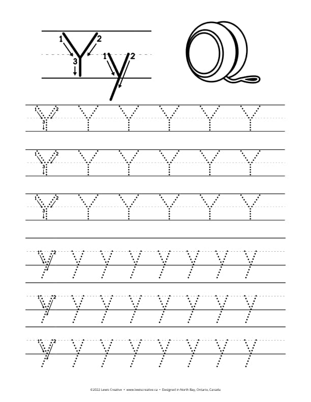 Tracing Worksheet for letter Y