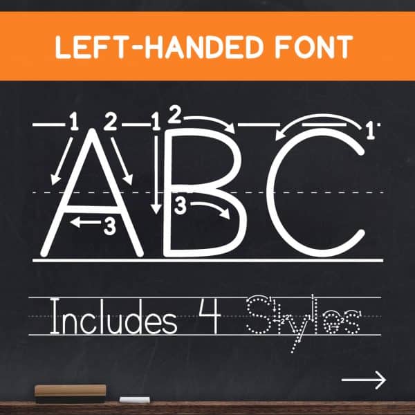 Left-Handed Letter Tracing Font Teaching Print - 4 Styles