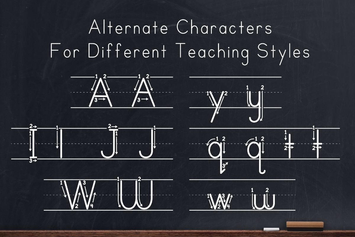 Alternate Characters for Dotted Lined Instruction Teaching Font