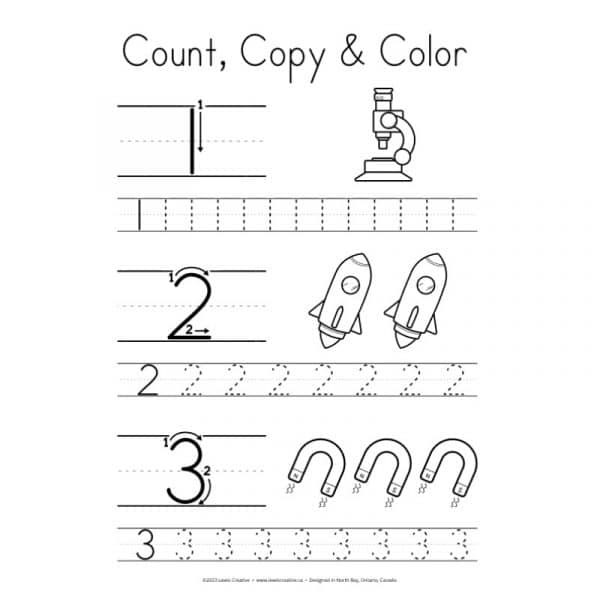 Count Copy Color - Lewis Creative - Science Themed Tracing Activity