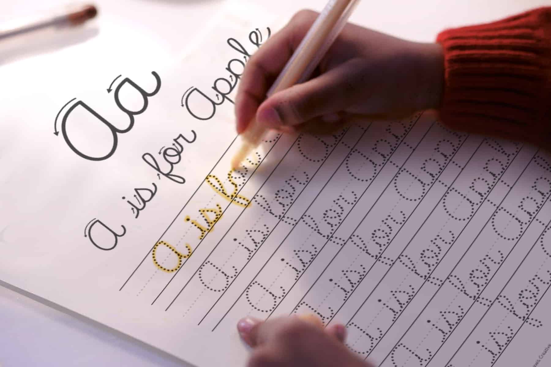 Cursive Tracing Sheet Generator - A is for Apple
