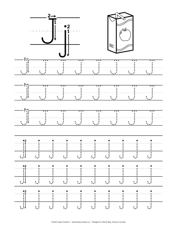 Tracing Worksheet for letter J