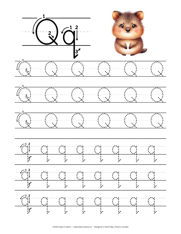 Tracing Worksheet for letter Q