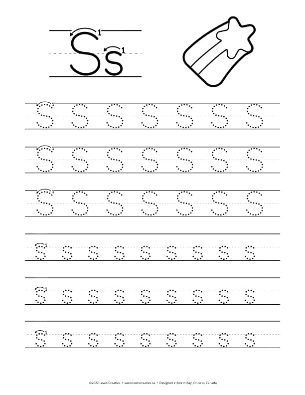 S is for Shooting Star - Free Letter S Tracing Practice Worksheet