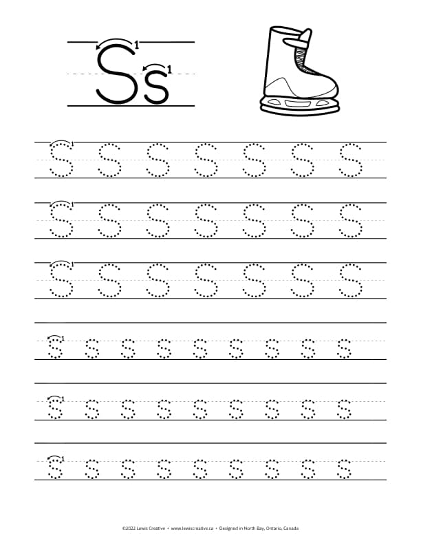S is for Skates - Free Letter S Tracing Practice Worksheet