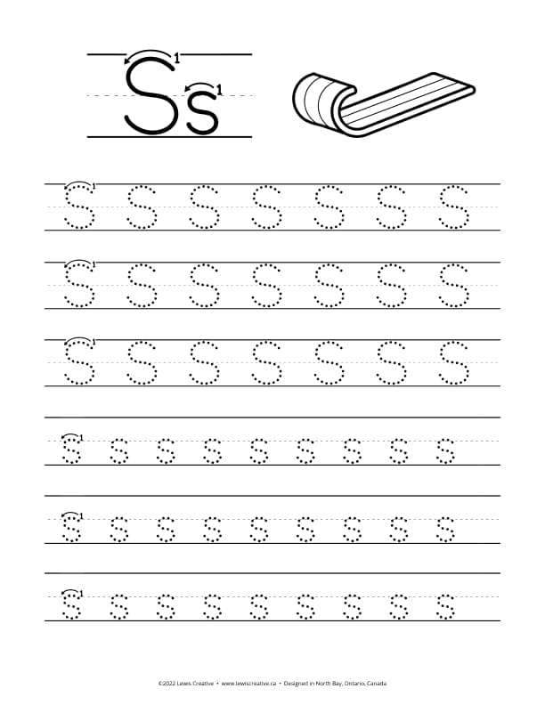 S is for Sled - Free Letter S Tracing Practice Worksheet
