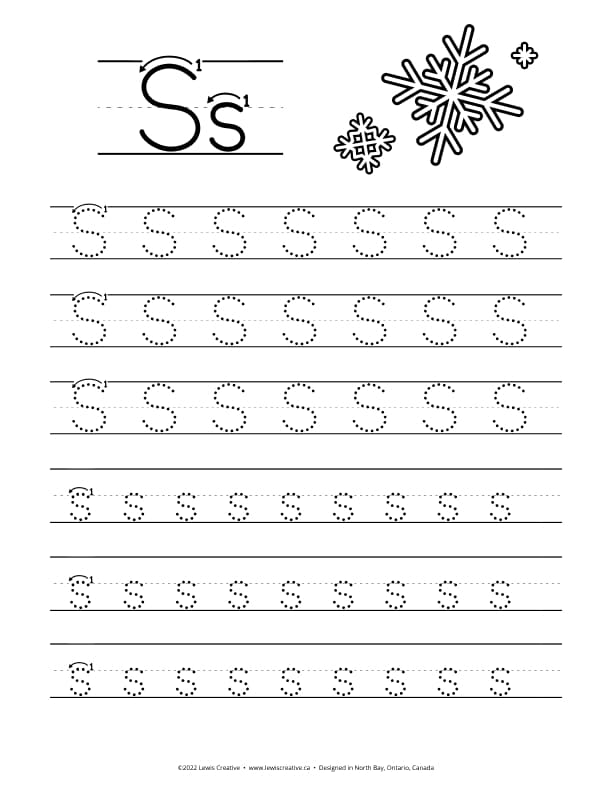 S is for Snowflake - Free Letter S Tracing Practice Worksheet