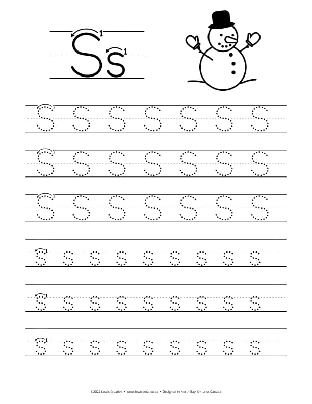 S is for Snowman - Free Letter S Tracing Practice Worksheet
