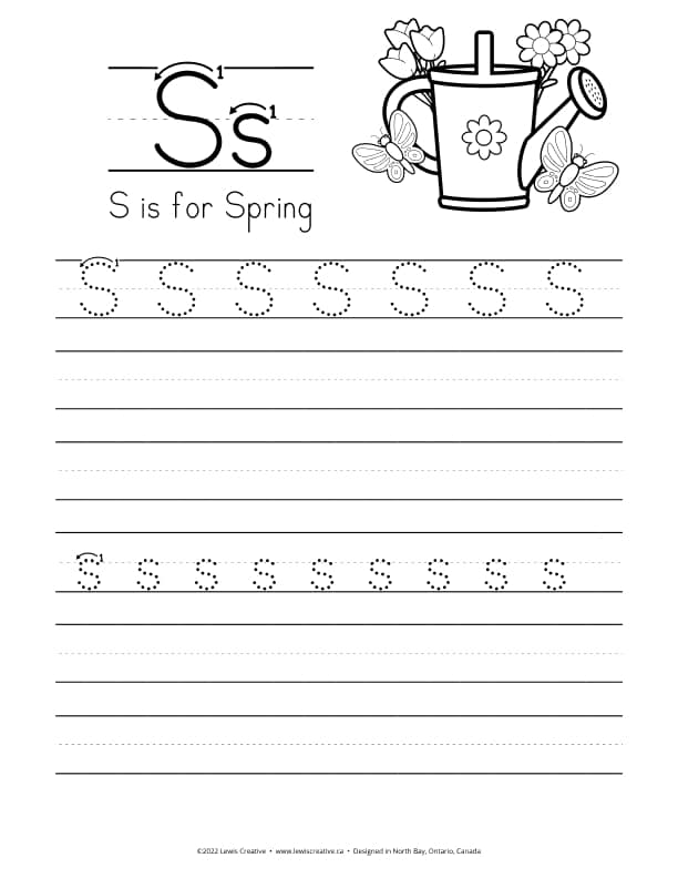 S is for Spring - Free Letter S Tracing Practice Worksheet