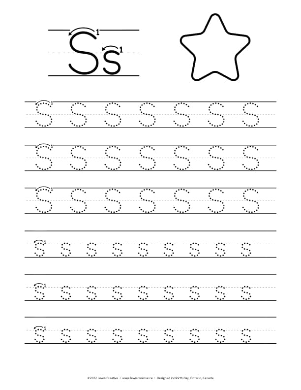S is for Star - Free Letter S Tracing Practice Worksheet