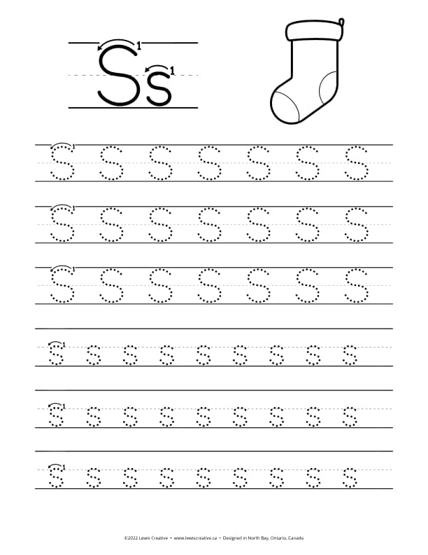 S is for Stocking - Free Letter S Tracing Practice Worksheet