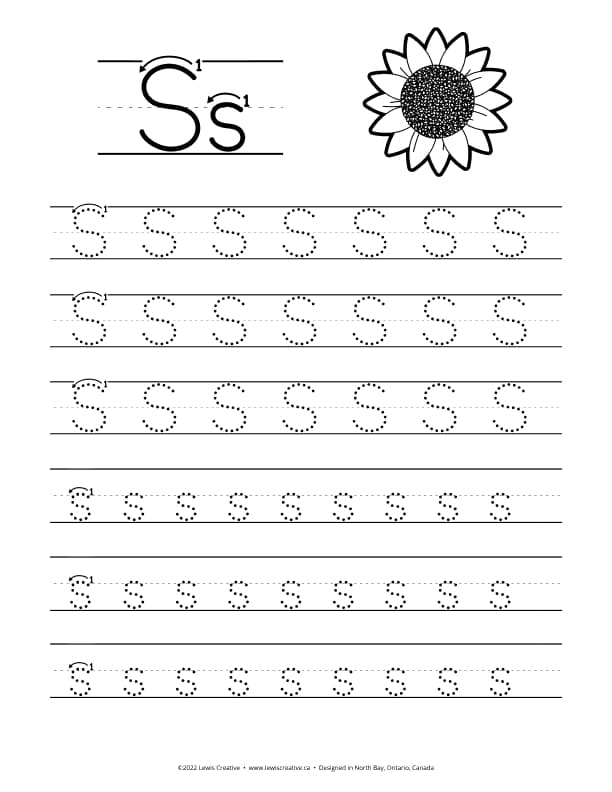 S is for Sun-Flower - Free Letter S Tracing Practice Worksheet