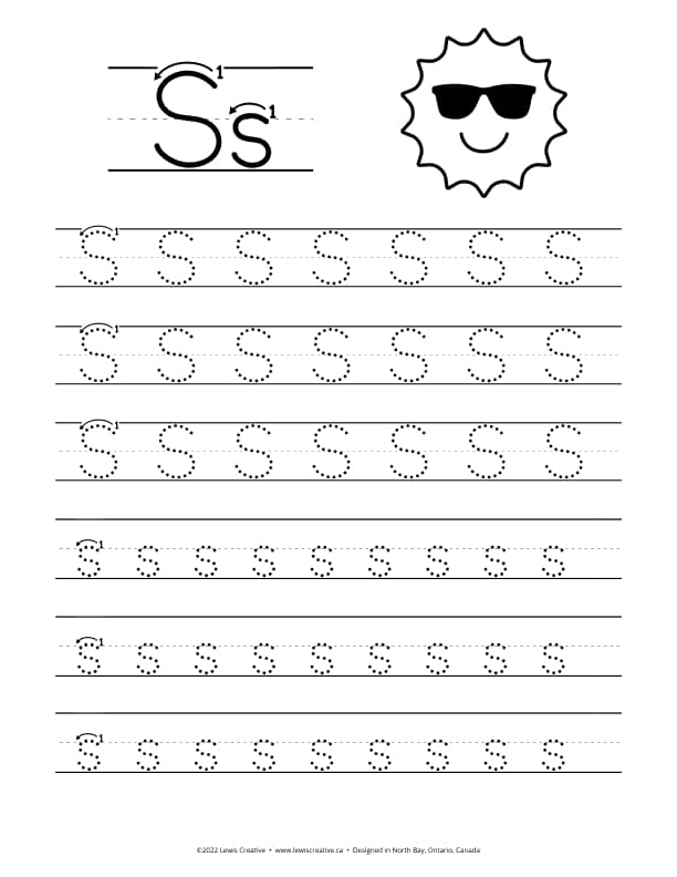 S is for Sun - Free Letter S Tracing Practice Worksheet