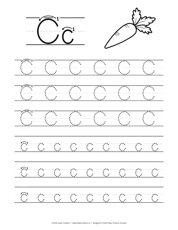 C is for Carrot - Free Letter C Tracing Practice Worksheet