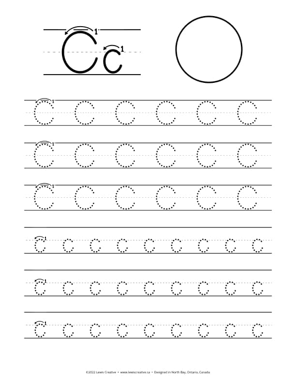 C is for Circle - Free Letter C Tracing Practice Worksheet