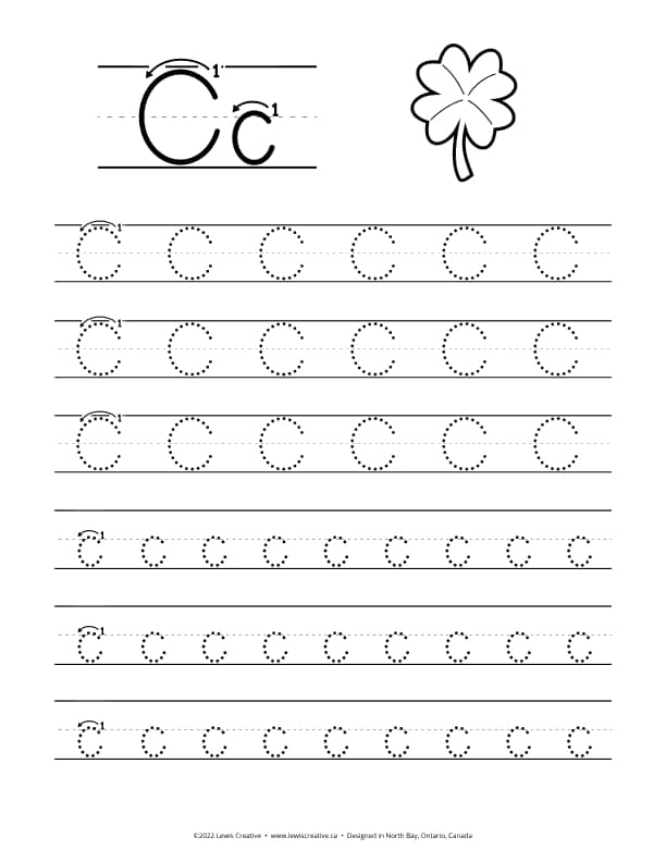 C is for Clover - Free Letter C Tracing Practice Worksheet