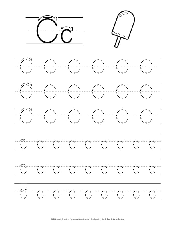 C is for Creamsicle - Free Letter C Tracing Practice Worksheet
