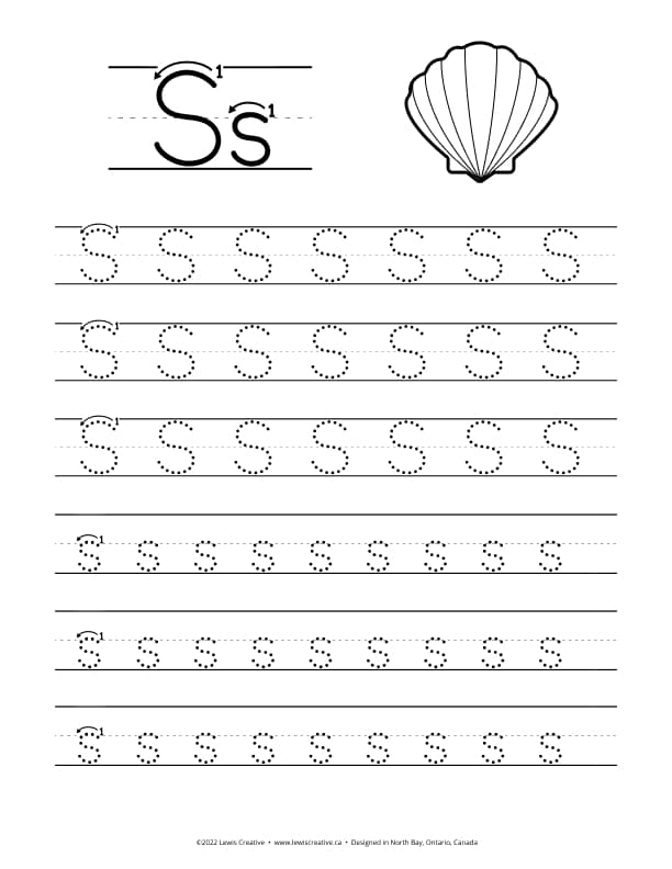 S is for Shell - Free Letter S Tracing Practice Worksheet