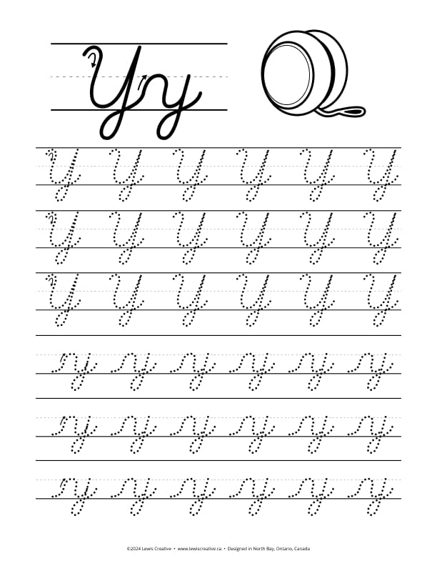 Tracing Worksheet for letter Y