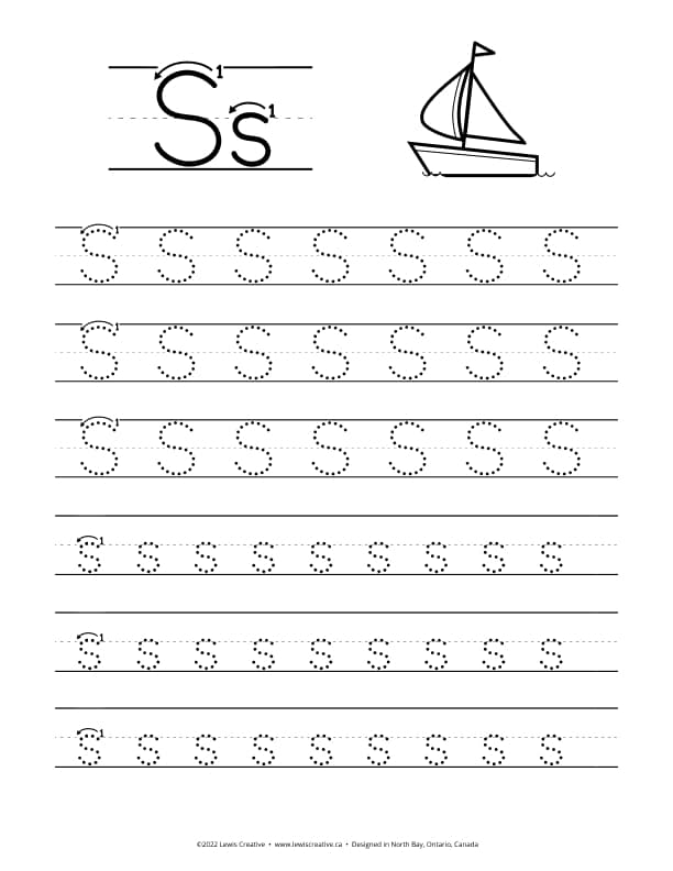 S is for Sailboat - Free Letter S Tracing Practice Worksheet