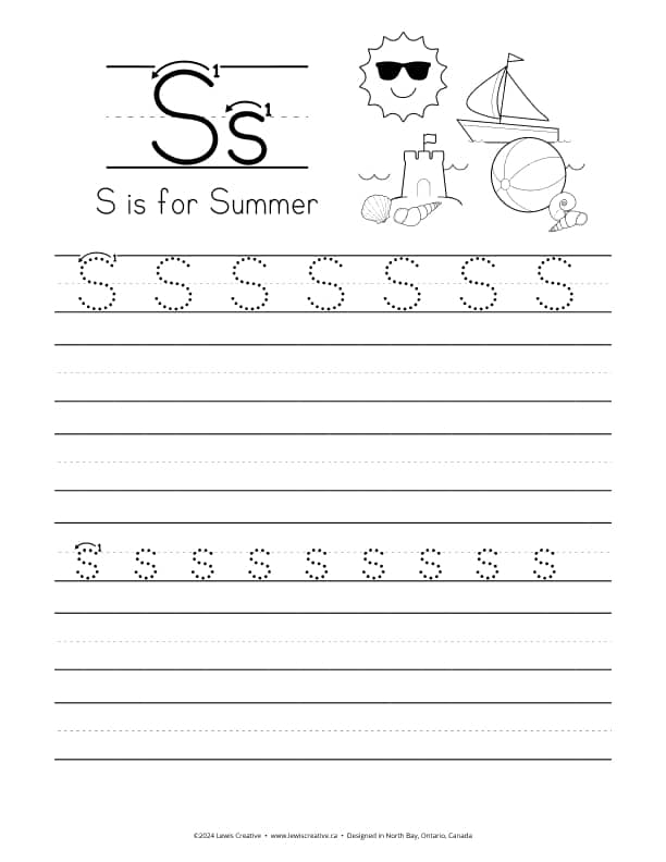 S is for Summer - Free Letter S Tracing Practice Worksheet