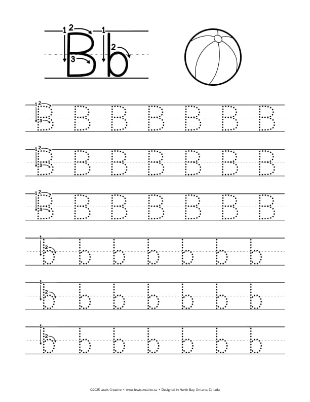 B is for Ball - Free Letter B Tracing Practice Worksheet