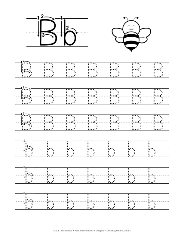 B is for Bee - Free Letter B Tracing Practice Worksheet