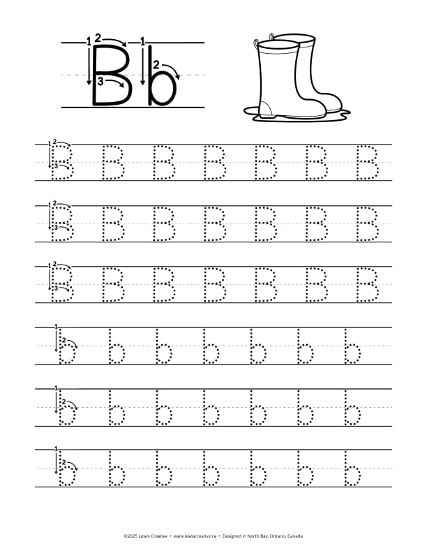 B is for Boots - Free Letter B Tracing Practice Worksheet