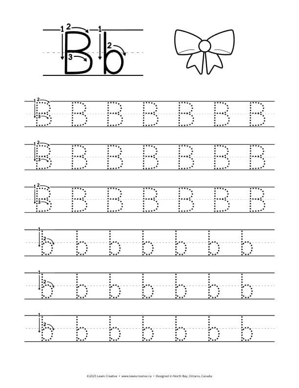 B is for Bow - Free Letter B Tracing Practice Worksheet