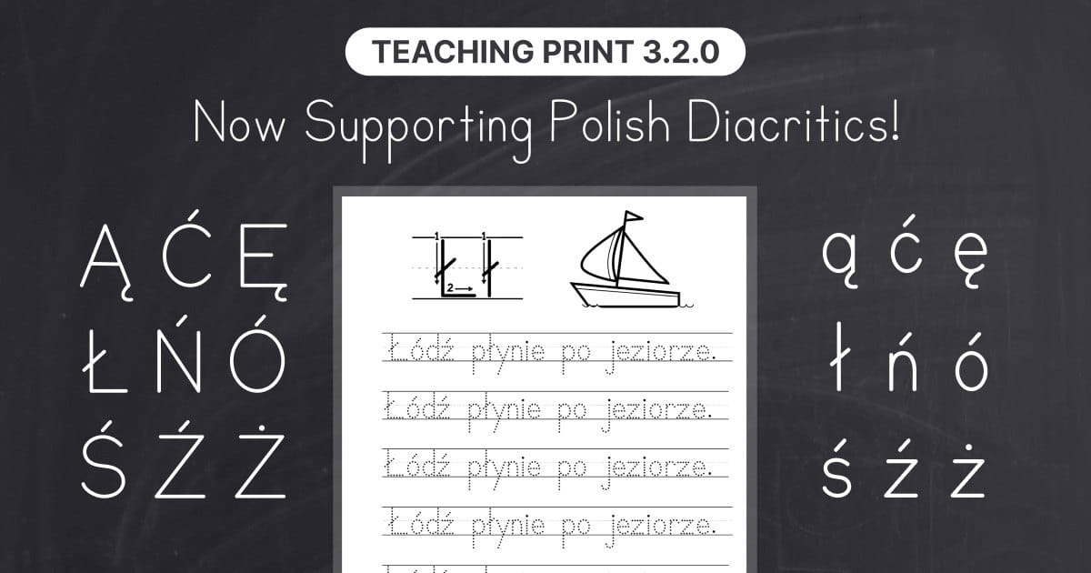 New Polish Characters - Teaching Print Font Now Supports Polish Diacritics